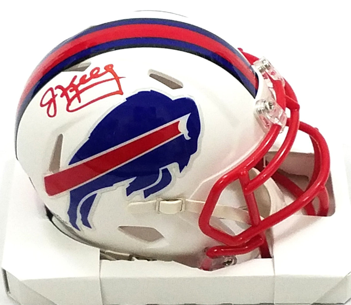 Jim Kelly Autographed Buffalo Bills Riddell Matte Flat White Speed Mini Helmet Beckett Authenticated-Powers Sports Memorabilia