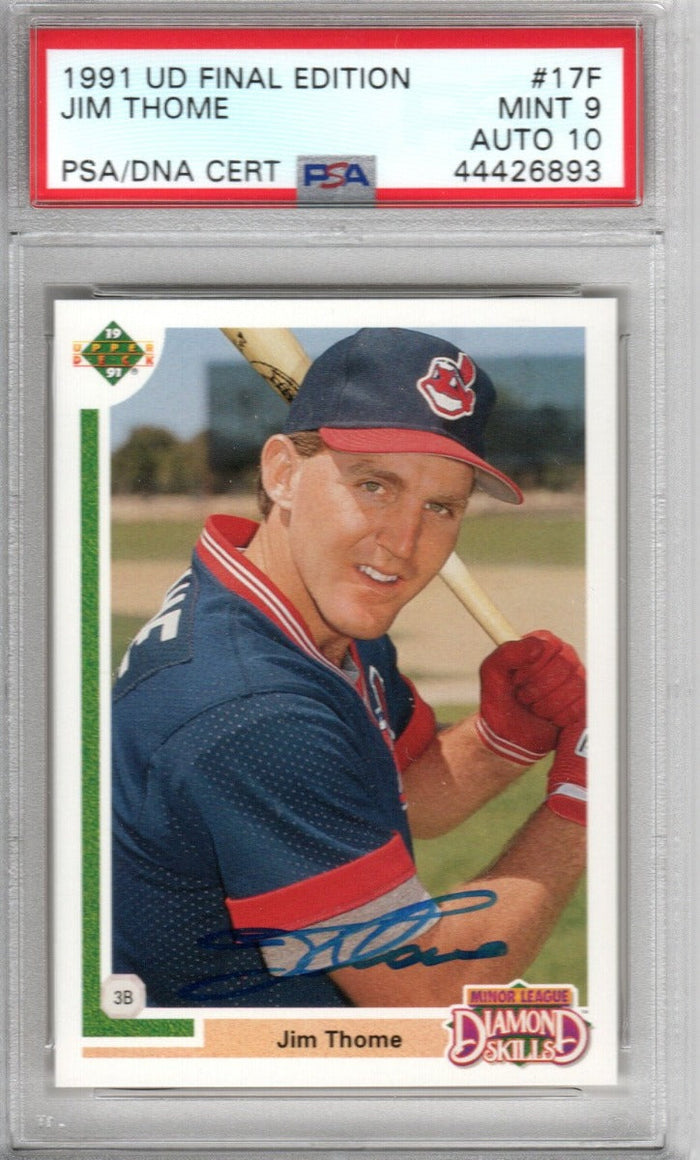 Jim Thome Signed Cleveland Indians 1991 Upper Deck #17F Rookie Card PSA Graded MINT 9 AUTO 10-Powers Sports Memorabilia
