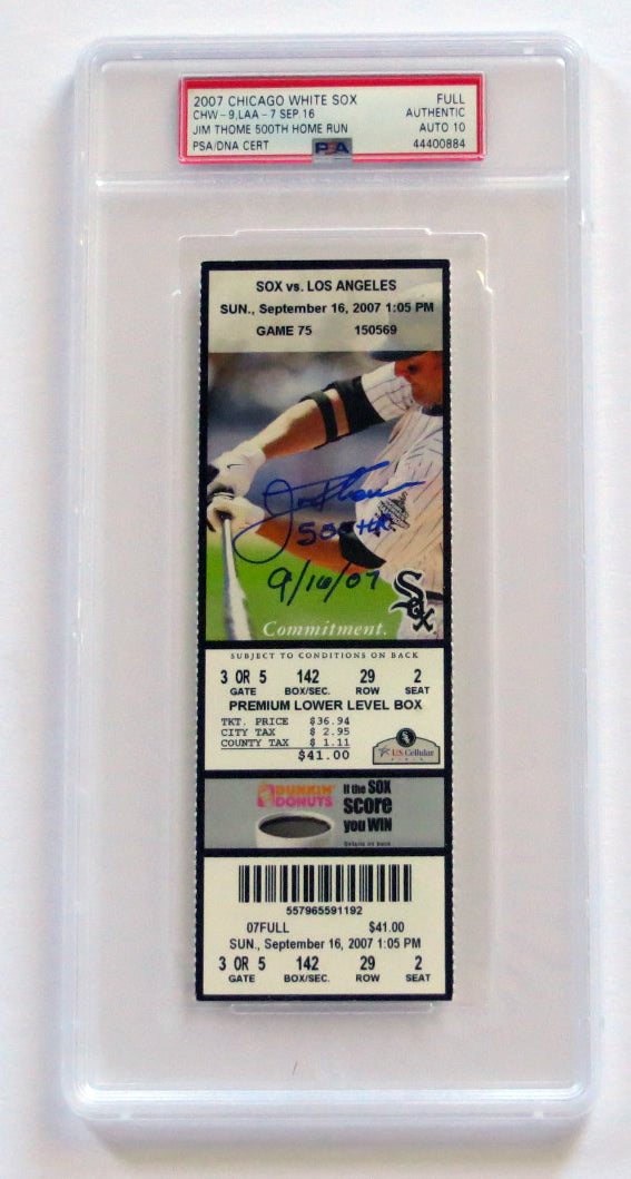 Jim Thome Autographed Chicago White Sox Encapsulated Ticket W/ 500th HR PSA/DNA Graded AUTO 10-Powers Sports Memorabilia