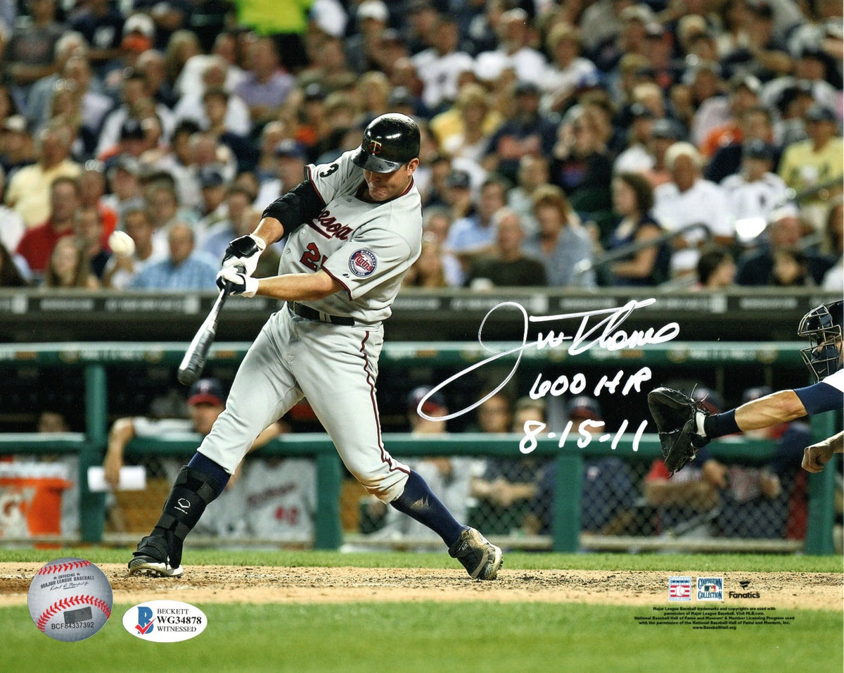 Jim Thome Autographed Minnesota Twins 600th Home Run 8x10 Photo W/ 600 HR 8-15-11 Beckett Witnessed-Powers Sports Memorabilia
