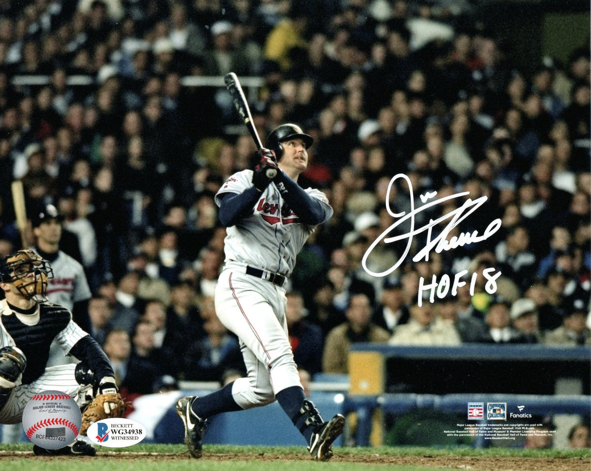 Jim Thome Autographed Cleveland Indians 8x10 Photo W/ HOF 18 Beckett Witnessed #5-Powers Sports Memorabilia