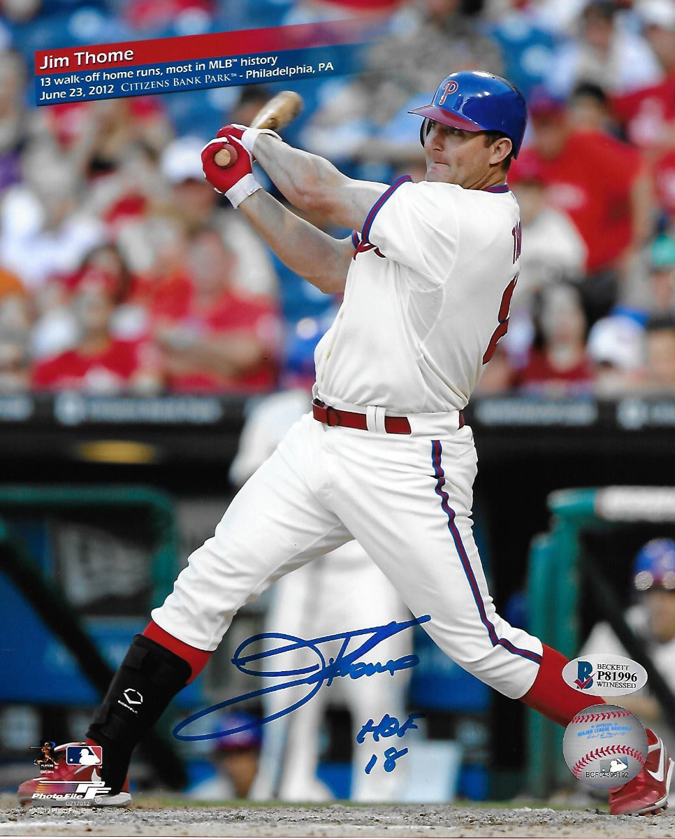 Jim Thome Autographed Philadelphia Phillies 13 Walk-Off Home Runs 8x10 W/ HOF 18 Beckett Witnessed-Powers Sports Memorabilia