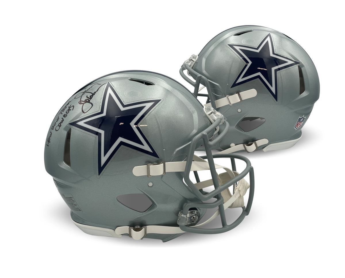 Jimmy Johnson Autographed Dallas Cowboys Signed Full Size Authentic Football Helmet HOW BOUT THEM COWBOYS Beckett COA-Powers Sports Memorabilia