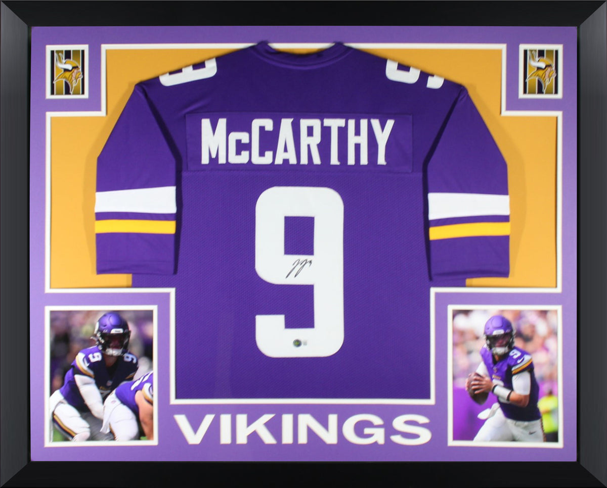 J.J. McCarthy Autographed Custom Pro Style Purple Signed Football Framed Jersey Beckett COA JJ-Powers Sports Memorabilia