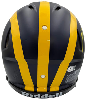 J.J. McCarthy Autographed Michigan Wolverines Signed Football Full Size Authentic Helmet Beckett COA-Powers Sports Memorabilia