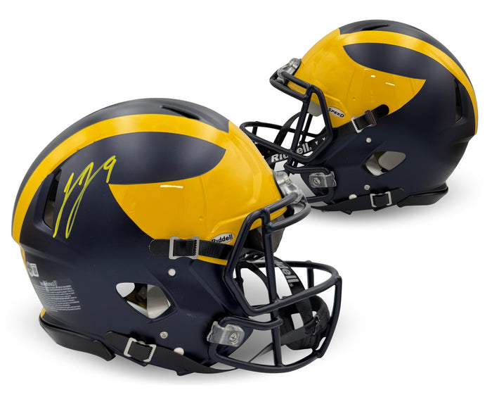 J.J. McCarthy Autographed Michigan Wolverines Signed Football Full Size Authentic Helmet Beckett COA-Powers Sports Memorabilia