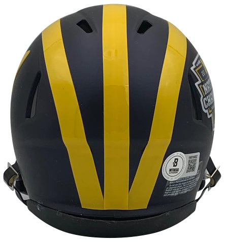 JJ McCarthy Autographed Michigan Wolverines 2023 National Champions Signed Mini Football Helmet Beckett COA-Powers Sports Memorabilia