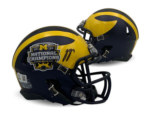 JJ McCarthy Autographed Michigan Wolverines 2023 National Champions Signed Mini Football Helmet Beckett COA-Powers Sports Memorabilia