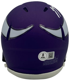JJ McCarthy Autographed Minnesota Vikings Signed Mini Football Helmet Beckett COA-Powers Sports Memorabilia