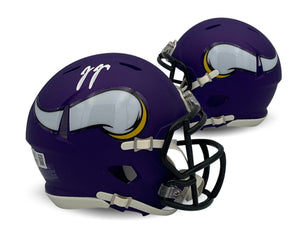 JJ McCarthy Autographed Minnesota Vikings Signed Mini Football Helmet Beckett COA-Powers Sports Memorabilia