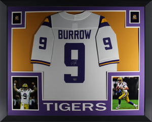 Joe Burrow Autographed LSU Tigers Signed Nike Official White Football Framed Jersey Fanatics Authentic COA A-Powers Sports Memorabilia