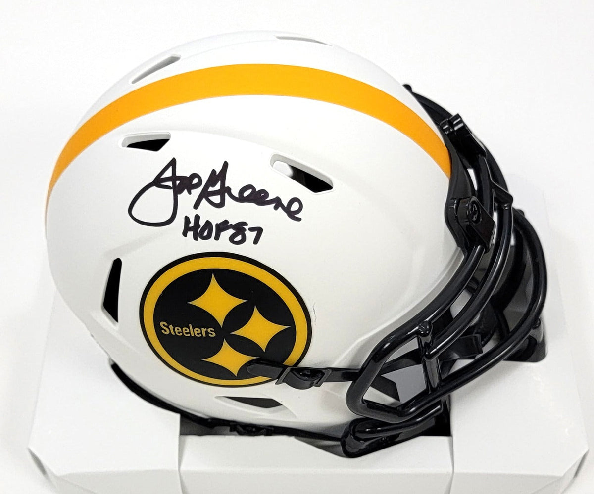 Joe Greene Autographed Pittsburgh Steelers Riddell Lunar Eclipse Mini Helmet W/ HOF 87 Beckett Witnessed-Powers Sports Memorabilia