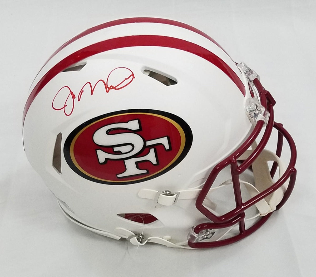 Joe Montana Autographed San Francisco 49ers Riddell Matte Flat White Speed Authentic Helmet Beckett Witnessed-Powers Sports Memorabilia
