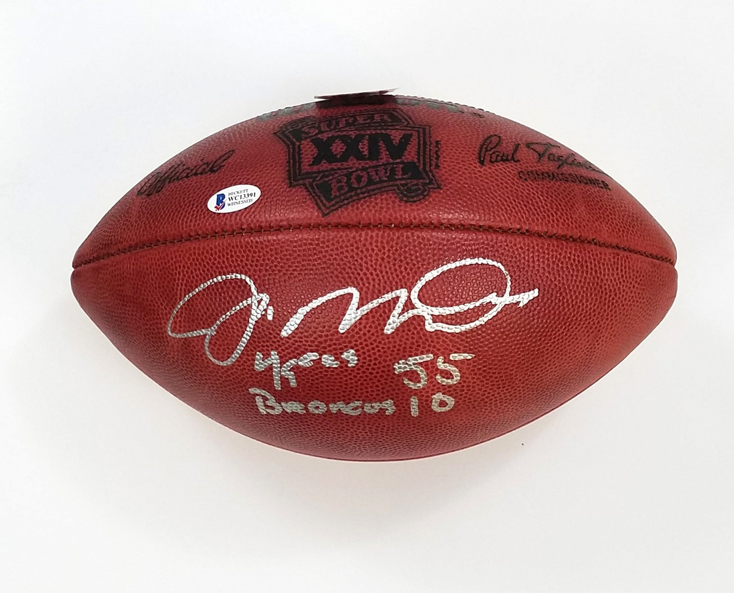 Joe Montana Signed San Francisco 49ers Super Bowl XXIV Football W/ 49ers 55 Broncos 10 - Beckett-Powers Sports Memorabilia