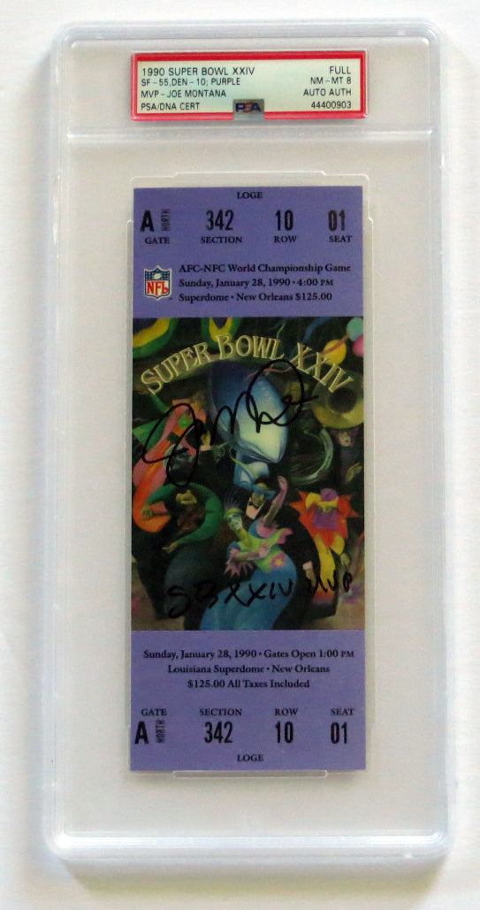 Joe Montana Autographed San Francisco 49ers Super Bowl XXIV Encapsulated Ticket Stub W/ SB XXIV MVP PSA/DNA Graded NM MT 8-Powers Sports Memorabilia