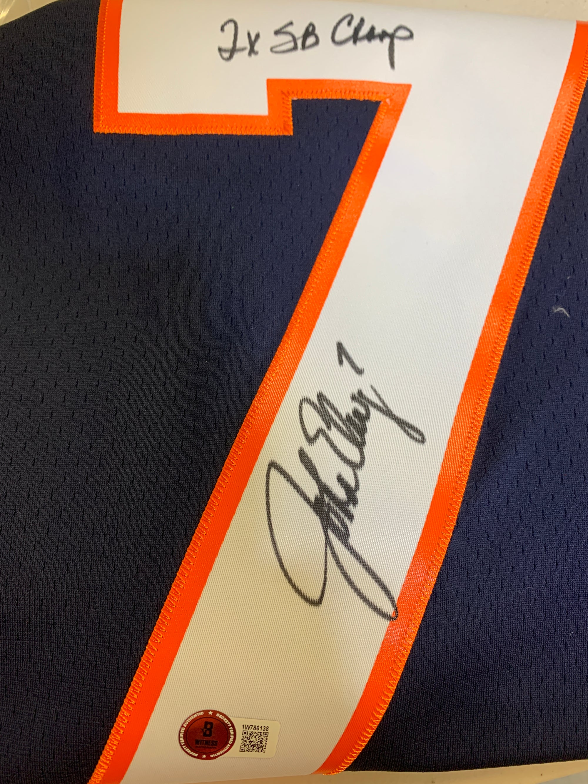 John Elway Autographed Denver Broncos Signed Mitchell & Ness Football Jersey 2 x SB CHAMP Beckett COA-Powers Sports Memorabilia