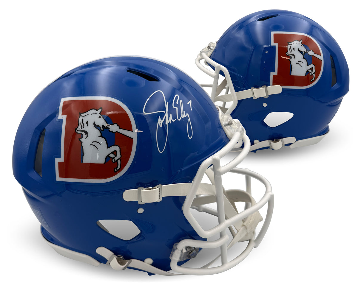 John Elway Autographed Denver Broncos Signed Authentic Throwback Football Full Size Helmet Beckett Witness Authenticated COA-Powers Sports Memorabilia