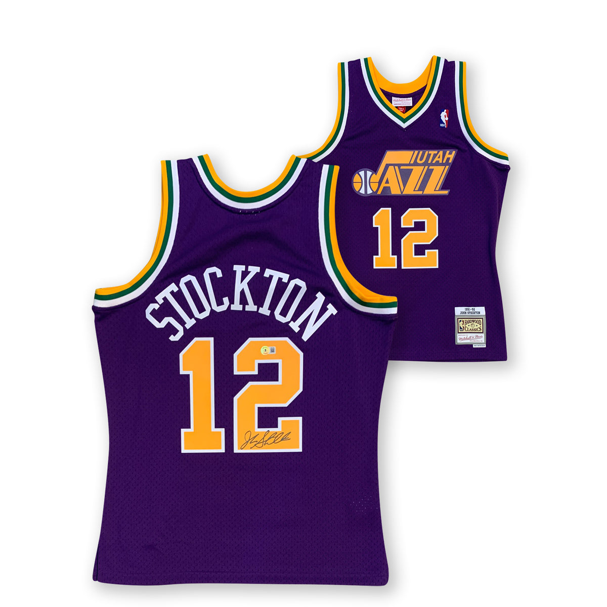 John Stockton Autographed Utah Jazz Mitchell &amp; Ness Purple Swingman Throwback Signed Basketball Jersey Beckett COA M-Powers Sports Memorabilia