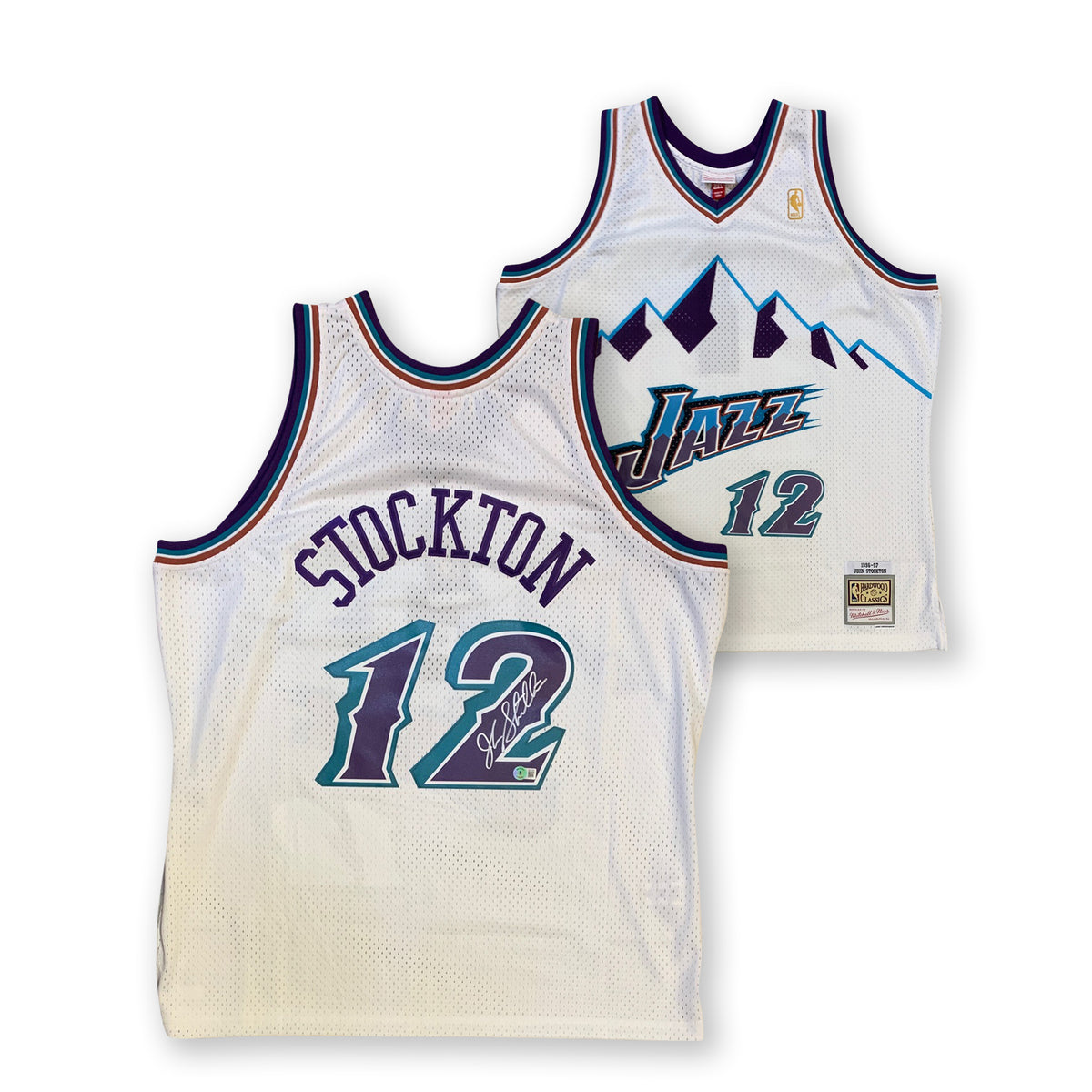 John Stockton Autographed Utah Jazz Mitchell & Ness White Swingman Signed Basketball Jersey Beckett COA XL-Powers Sports Memorabilia