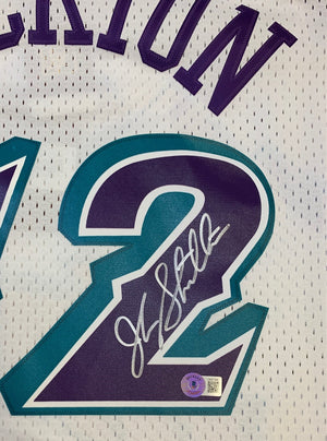 John Stockton Autographed Utah Jazz Mitchell & Ness White Swingman Signed Basketball Jersey Beckett COA XXL-Powers Sports Memorabilia