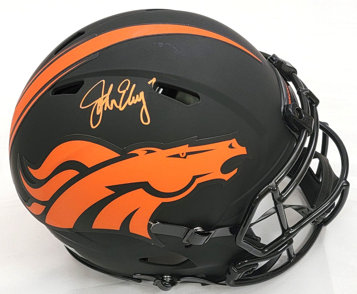 John Elway Autographed Denver Broncos Riddell Eclipse Authentic Helmet Beckett Witnessed-Powers Sports Memorabilia