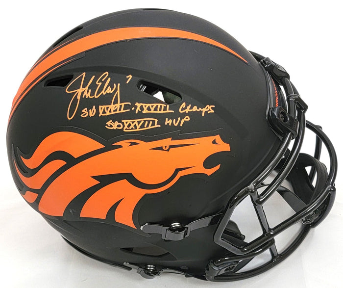 John Elway Signed Denver Broncos Riddell Eclipse Authentic Full Size Helmet W/ SB Inscriptions - Beckett-Powers Sports Memorabilia