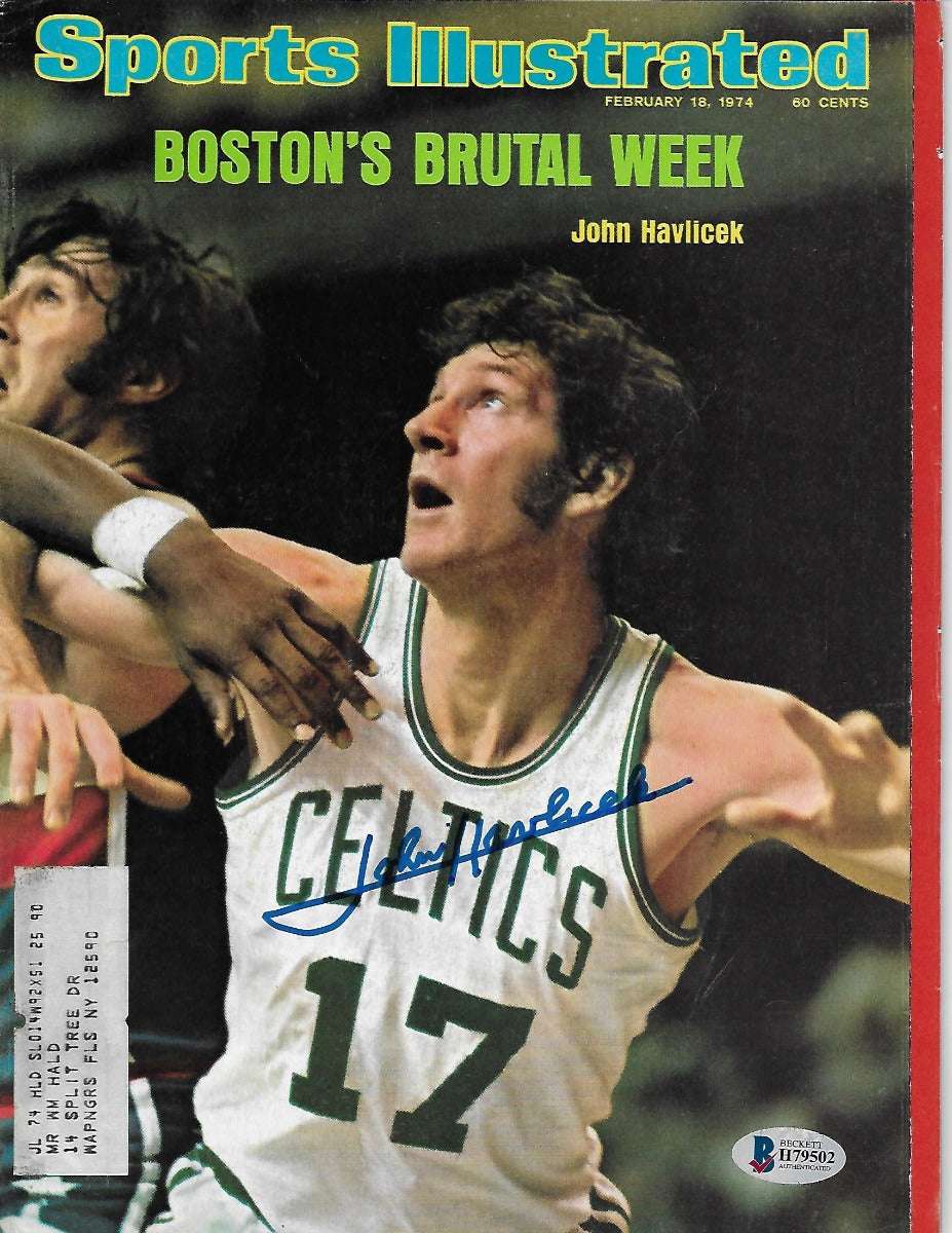 John Havlicek Autographed Boston Celtics Sports Illustrated 2/18/74 Beckett Authenticated-Powers Sports Memorabilia