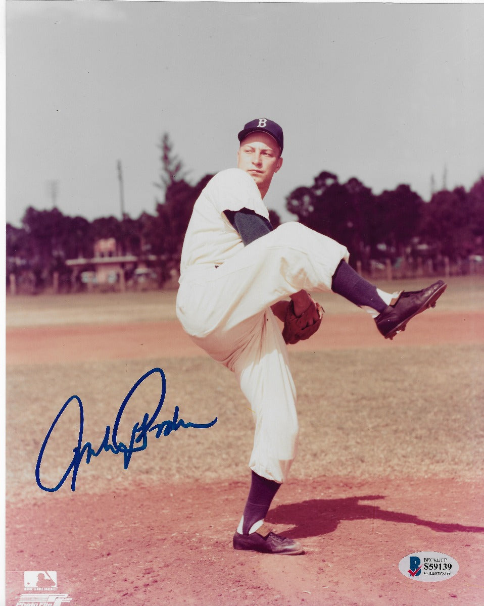 Johnny Podres Autographed Brooklyn Dodgers 8x10 Photo Beckett Authenticated-Powers Sports Memorabilia