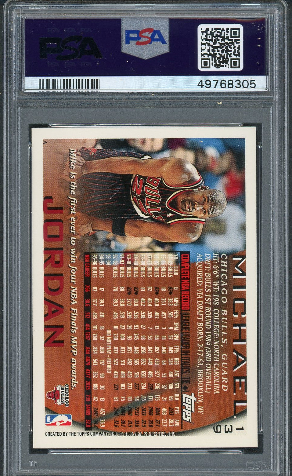 Michael Jordan 1996 Topps Basketball Card #139 Graded PSA 9 MINT-Powers Sports Memorabilia