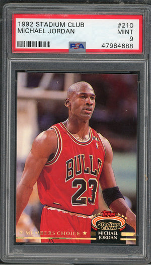 Michael Jordan 1992 Topps Stadium Club Basketball Card #210 Graded PSA 9 MINT-Powers Sports Memorabilia