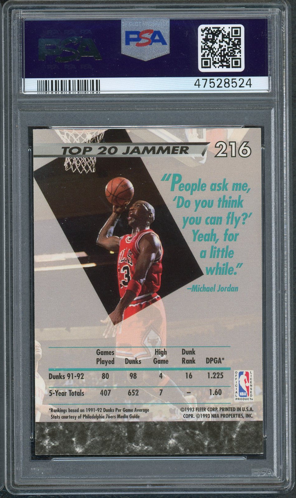 Michael Jordan 1992 Fleer Ultra Basketball Card #216 Graded PSA 8-Powers Sports Memorabilia