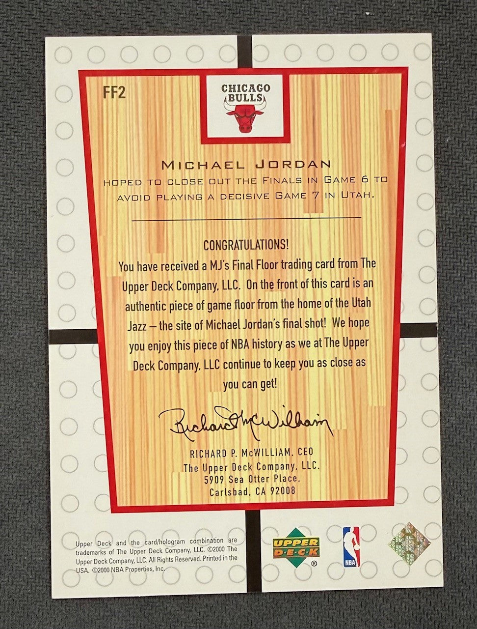 Michael Jordan 2000 Upper Deck Century Legends MJs Final Floor Jumbos Game Used Basketball Card #FF2-Powers Sports Memorabilia