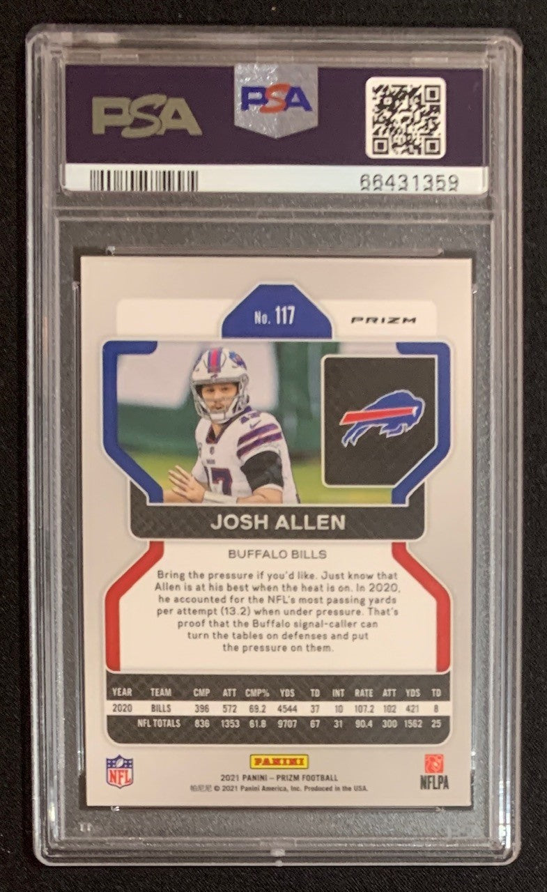 Josh Allen 2021 Panini Red White Blue Prizm Football Card #117 Graded PSA 10-Powers Sports Memorabilia