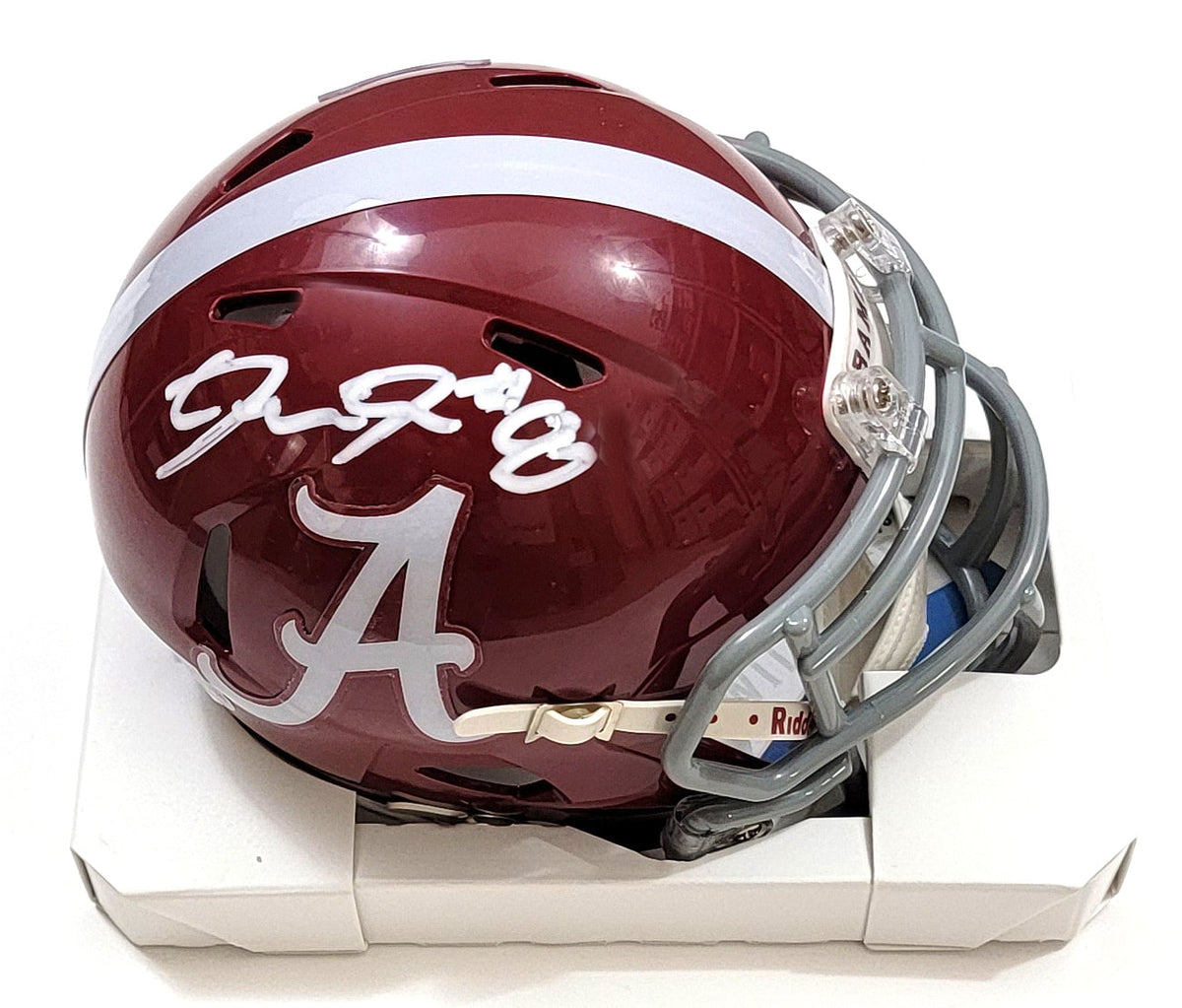 Josh Jacobs Autographed Alabama Crimson Tide A Mini Helmet Beckett Witnessed-Powers Sports Memorabilia
