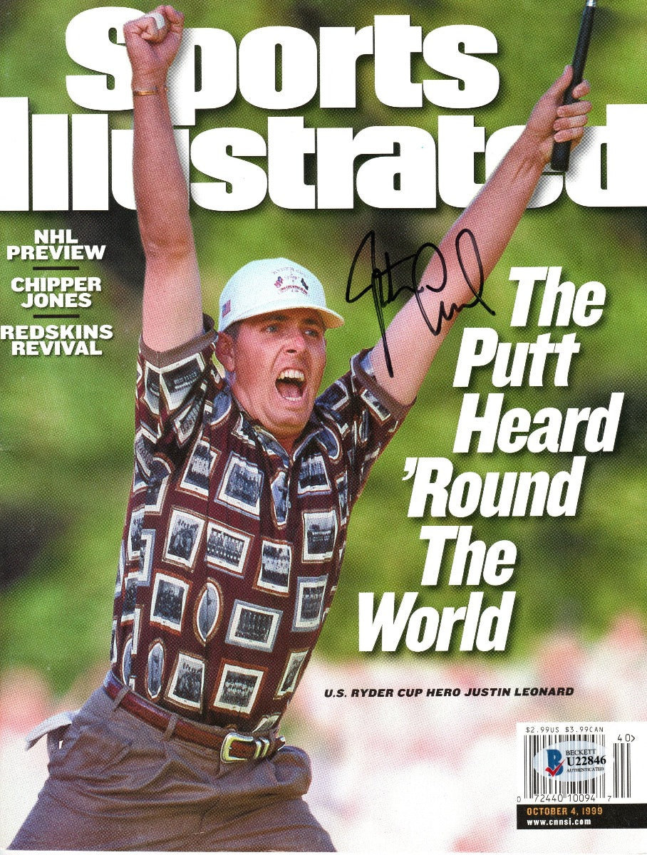 Justin Leonard Autographed U.S. Ryder Cup Golf Sports Illustrated 10/4/99 Beckett-Powers Sports Memorabilia