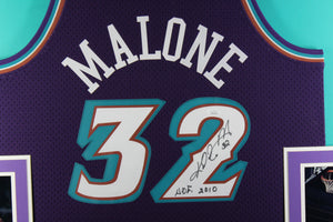 Karl Malone Autographed Utah Jazz Signed Mitchell & Ness Swingman Framed Jersey Hall of Fame HOF 2010 JSA COA-Powers Sports Memorabilia