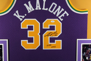 Karl Malone Autographed Utah Jazz Signed Mitchell & Ness Purple Swingman Framed Jersey Hall of Fame HOF 2010 JSA COA-Powers Sports Memorabilia