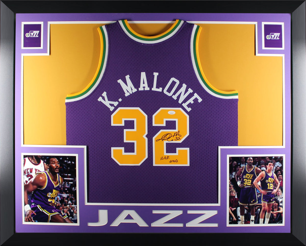 Karl Malone Autographed Utah Jazz Signed Mitchell &amp; Ness Purple Swingman Framed Jersey Hall of Fame HOF 2010 JSA COA-Powers Sports Memorabilia