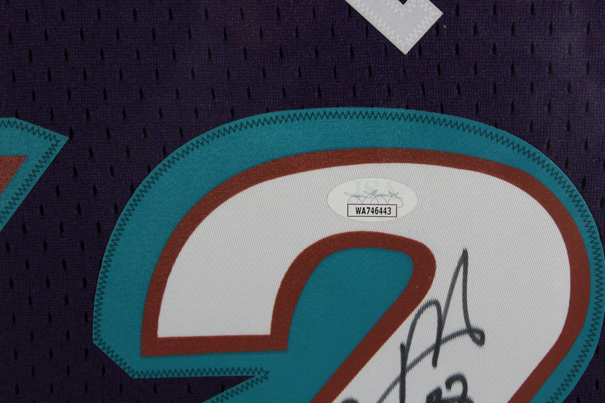 Karl Malone Autographed Utah Jazz Signed Mitchell &amp; Ness Swingman Framed Jersey Hall of Fame HOF 2010 JSA COA-Powers Sports Memorabilia