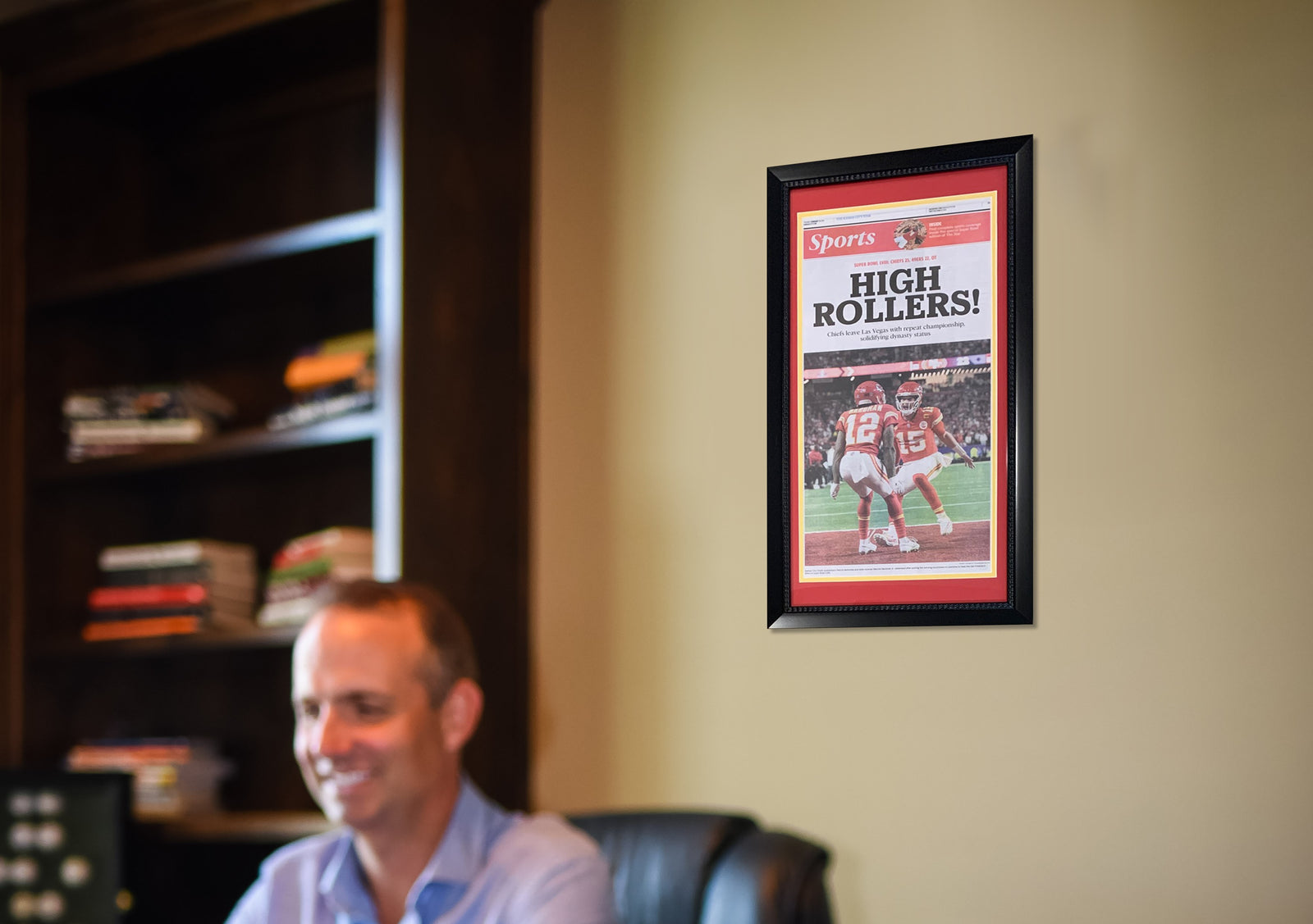 Kansas City Chiefs Super Bowl 58 LVIII Champions Original Front Page KC Star Framed Newspaper With Patrick Mahomes 2/13/24 HIGH ROLLERS-Powers Sports Memorabilia