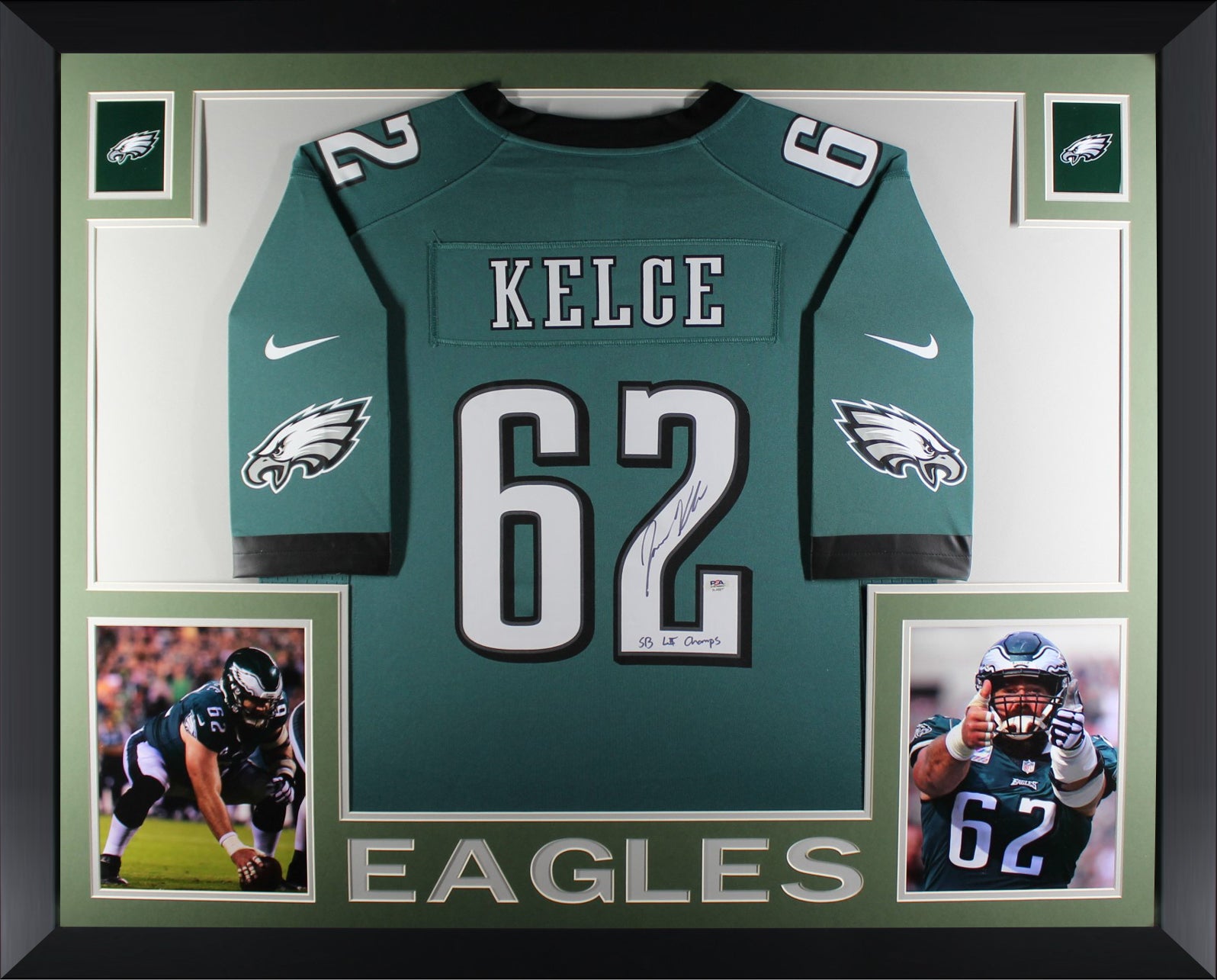 Jason Kelce Philadelphia Eagles Autographed Framed Black Nike Game Jersey  with SB Champs Inscription