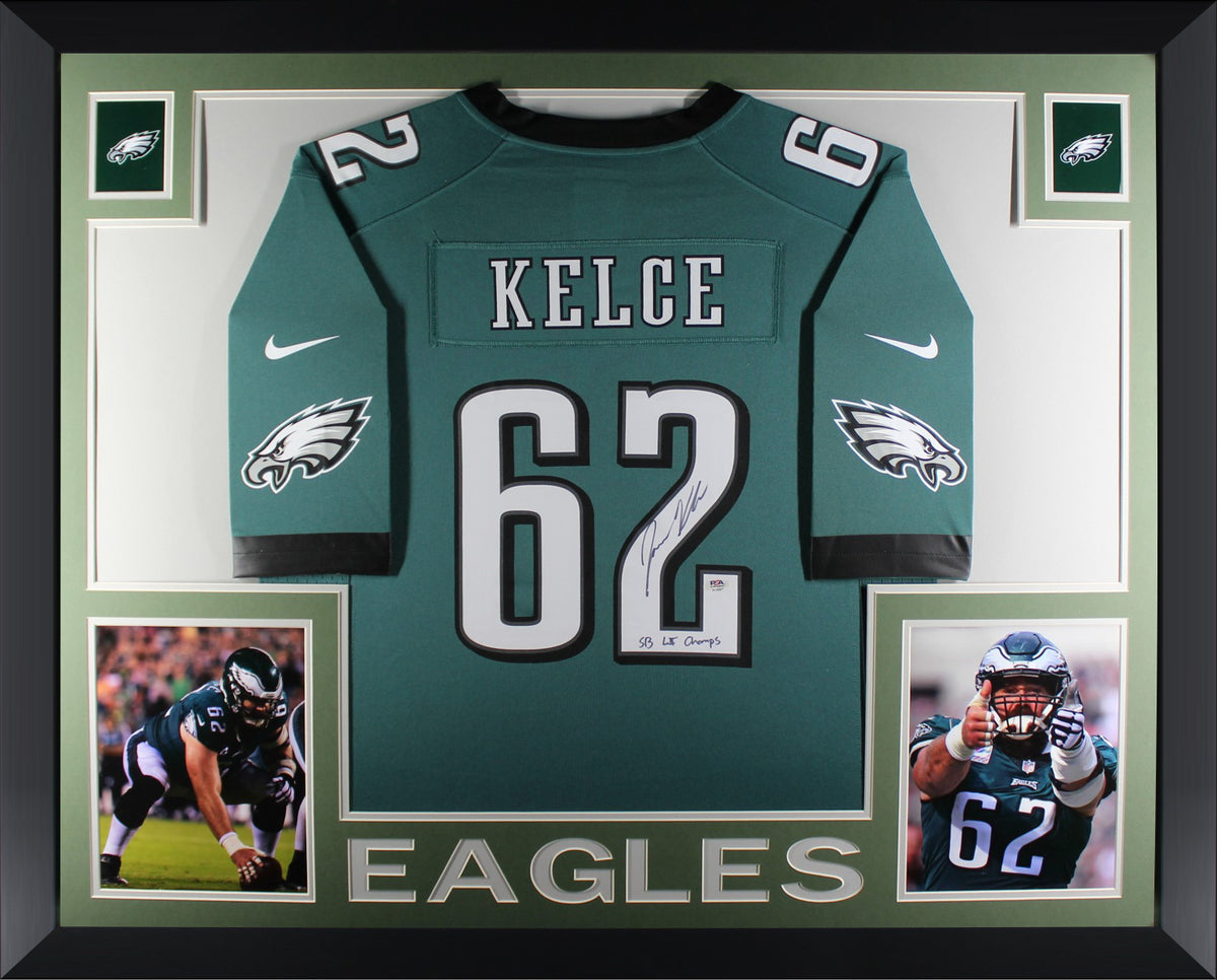 Jason Kelce Philadelphia Eagles Autographed Framed Green Nike Game Jersey  with SB Champs Inscription