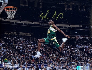 Shawn Kemp Autographed Seattle Supersonics Signed Basketball All-Star Game Dunk 11x14 Photo Beckett COA-Powers Sports Memorabilia