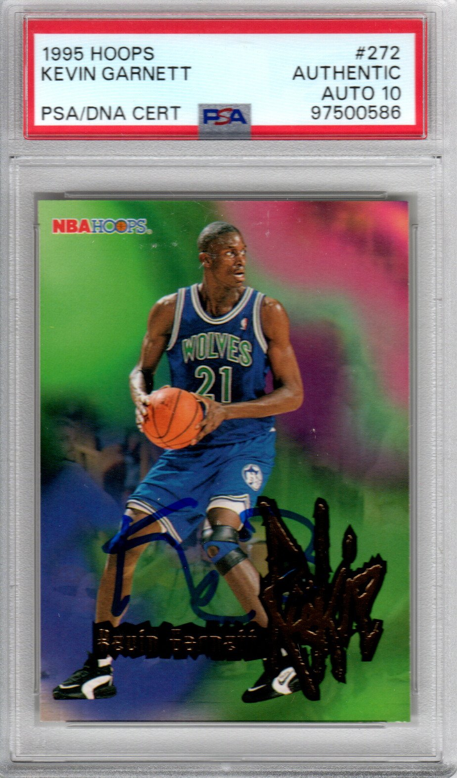 Kevin Garnett Signed 1995 Hoops #272 Timberwolves Rookie Card - PSA Auto 10-Powers Sports Memorabilia