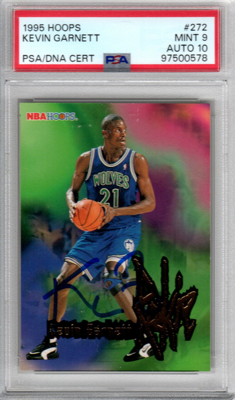 Kevin Garnett Signed 1995 Hoops #272 Timberwolves Rookie Card - PSA Certified-Powers Sports Memorabilia