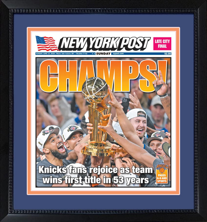New York Knicks 2026 NBA Champions Post 16x16 Framed Original Newspaper 6/14/26 (ships week of 7/6)