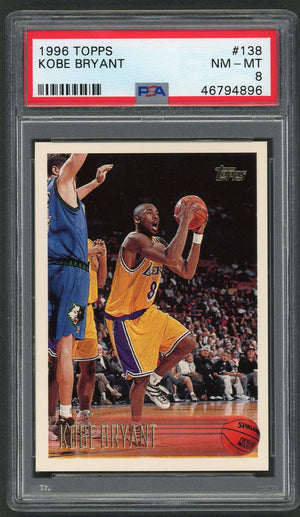 Kobe Bryant 1996 Topps Basketball Rookie Card RC #138 Graded PSA 8-Powers Sports Memorabilia