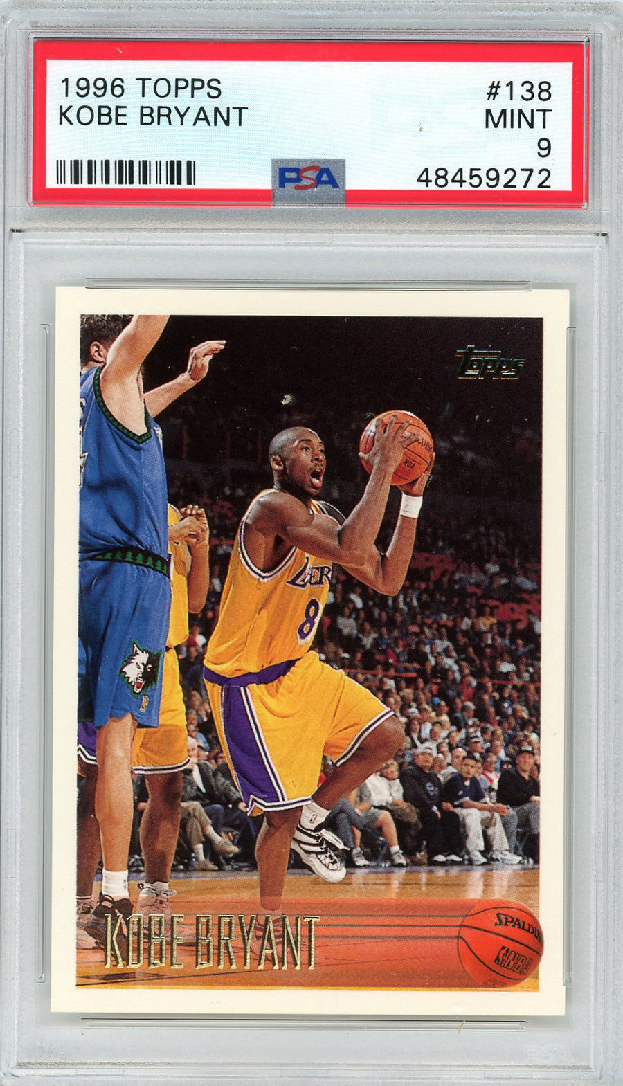 Kobe Bryant 1996 Topps Basketball Rookie Card RC #138 Graded PSA 9 MINT
