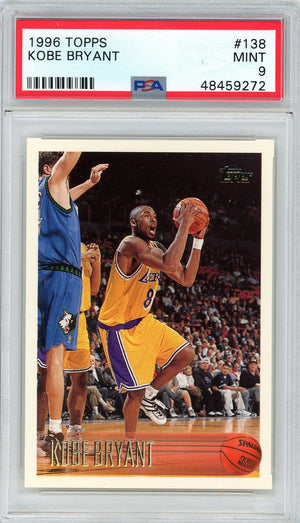 Kobe Bryant 1996 Topps Basketball Rookie Card RC #138 Graded PSA 9 MINT