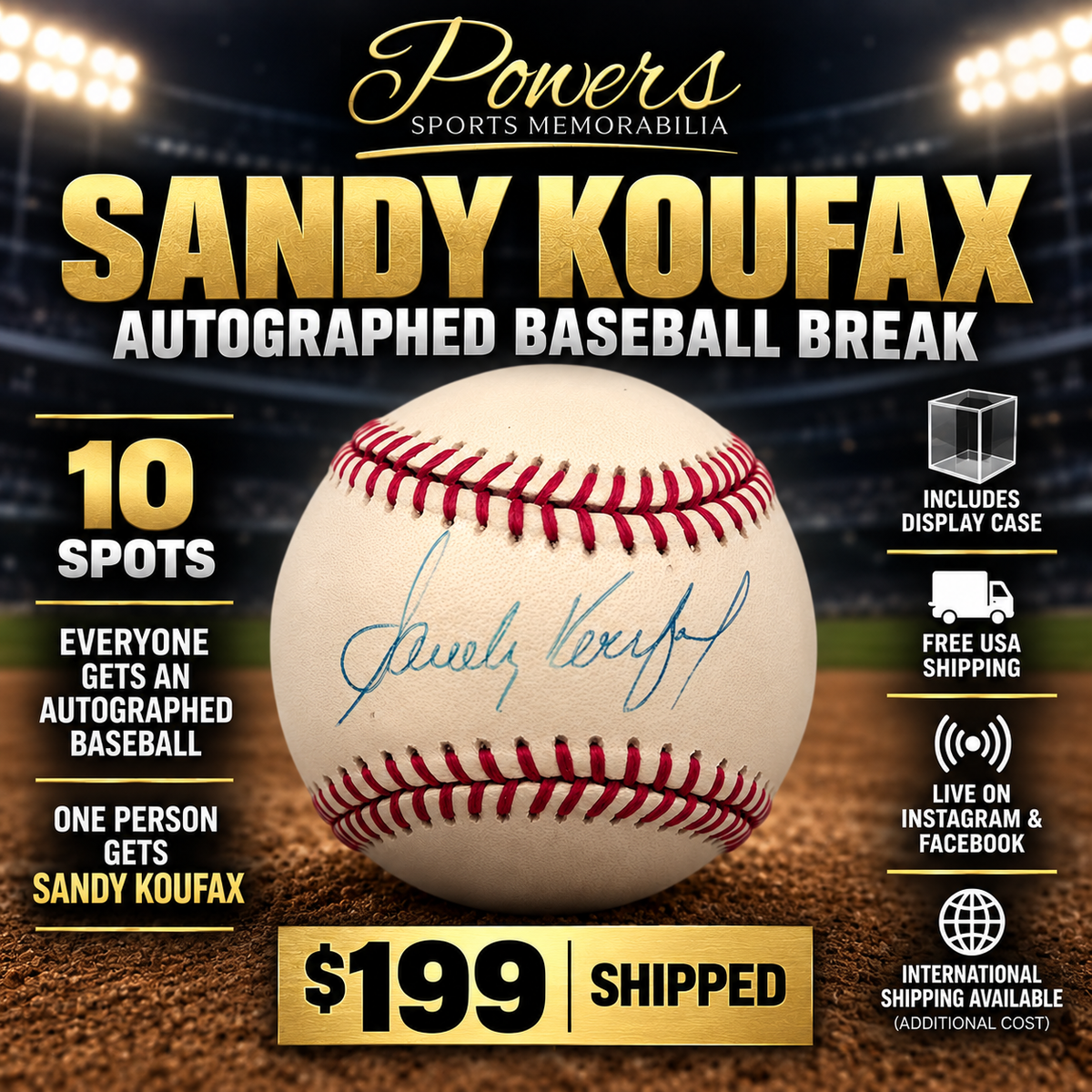 Sandy Koufax Signed Baseball Chase Break – 10 Spots